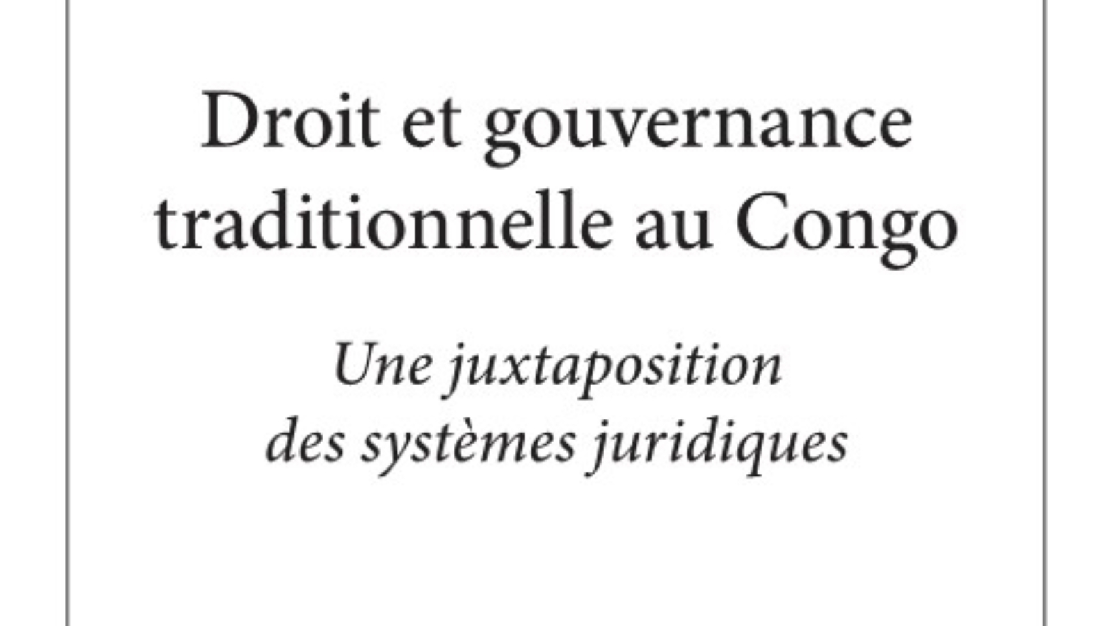 Droit et gouvernance traditionnelle au Congo